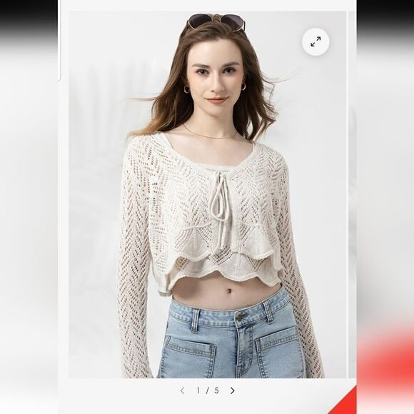 FRYE Open Knit Pointelle Ruffle Cardigan CREAM NWT - Picture 1 of 14